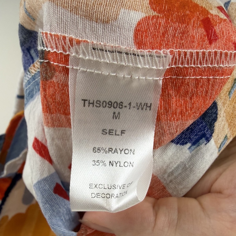 THML Abstract Brushstroke Ruffle Sleeveless Top Medium Multicolor Bright Artsy - Picture 6 of 9